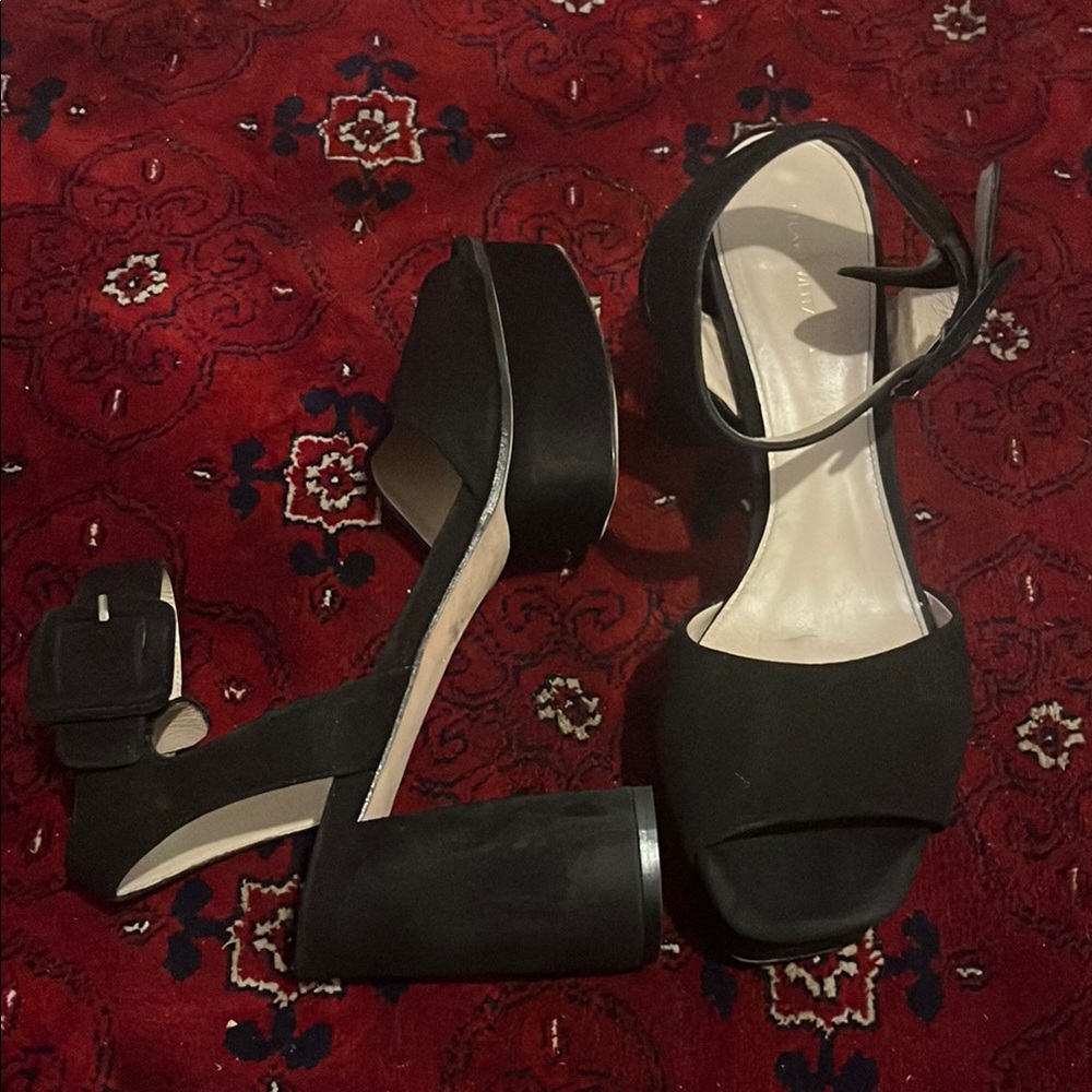 Stuart Weitzman Black Platform Shoes size 9 classic Maryjane buckle soft